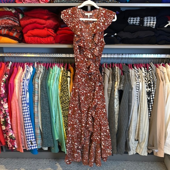 Max Studio rust/white floral sleeveless v neck wrap midi dress size S - Picture 1 of 3